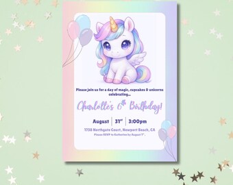 Editable Unicorn Birthday Invitation | Magical Rainbow Party Printable | Instant Download Invite Template