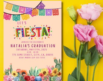 Invitación de graduación con temática mexicana, plantilla editable (descarga digital, 5 x 7 en JPG y PDF)