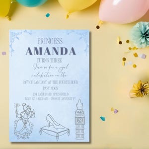 Editable Cinderella Birthday Invitation | Princess Party Printable Invite for Girls | Royal Ball Theme party Canva Digital Template Invite