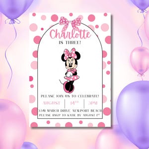 Pink Minnie Mouse Birthday Invitation: Polka Dot Party, Editable Template