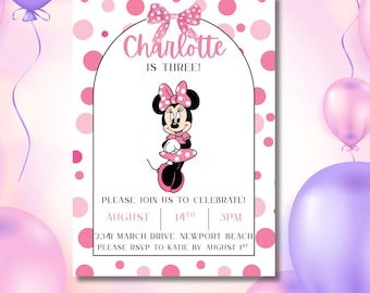 Pink Minnie Mouse Birthday Invitation: Polka Dot Party, Editable Template