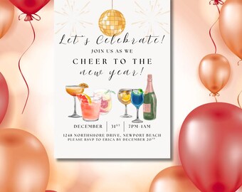 New Year’s Eve Party Invitation Template | Editable Digital Download | Cheers to the New Year Invite