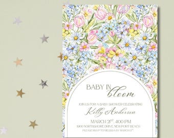 Floral Baby Shower Invitation Template, Spring Garden Invite (Digital Download)