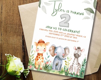 Safari Birthday Invitation: Zoo Animals Party Theme (Digital Download)