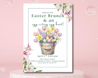 Floral Easter Brunch Invitation, Editable Printable (Digital)