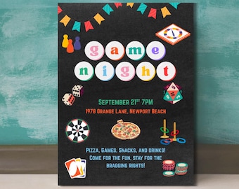 Editable Game Night Invitation: Printable Board Game Party Invite (Canva Digital Download)
