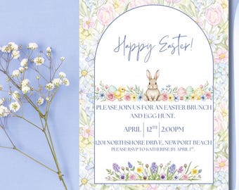 Einladungskarte zur Osterparty | Hase & Eiersuche einladen | Bearbeitbare Oster-Brunch-Vorlage