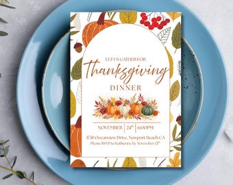 Fall Harvest Invitation | Editable Thanksgiving Party Invite | Printable Friendsgiving Template