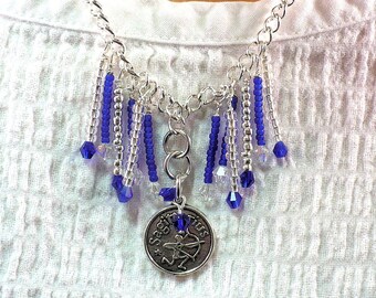 Sagittarius Zodiac Necklace, Gift for November December Sagittarius with Astrology Charm, Blue Crystals Silver Chain Jewelry, up to 20in