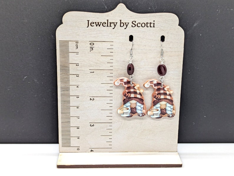 Image showing length of Coffee Bean Gnome Earrings