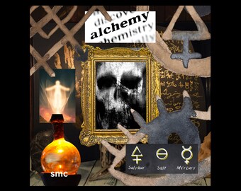 ALCHEMY // Collage Art // Original Artwork // Medieval Chemistry // Home Office Apartment Dorm Teen Wall Decor // Foam Tile with Stickers