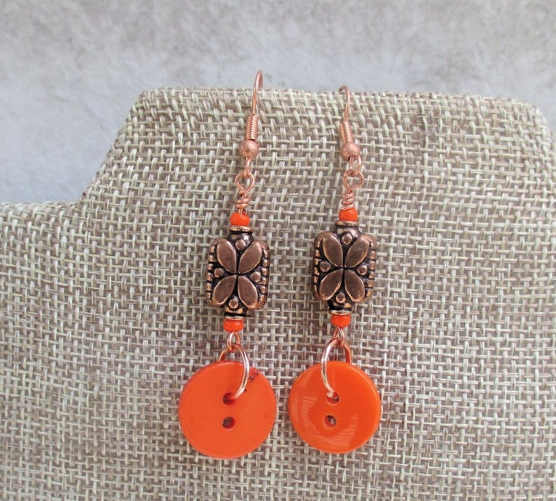 Burnt Orange Button Earrings Funky Earrings Copper Jewelry Etsy