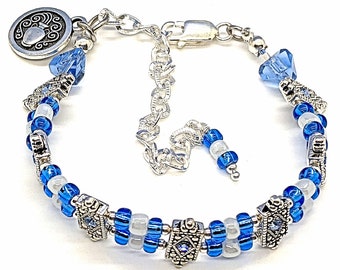 Aquarius Zodiac Blue Bracelet, Astrology Sun Sign Jewelry, January February Birthday Gift, Adjustable length