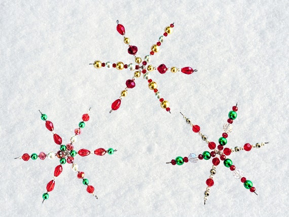 Beaded Snowflake Christmas Ornaments With Wire Hooks for Hanging