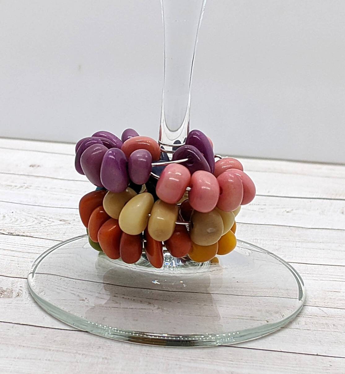 Tagua Wine Glass Charms, Stemware Hoops, Silver Drink Identifier Rings