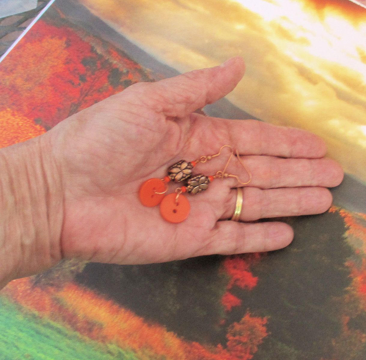 Burnt Orange Button Earrings Funky Earrings Copper Jewelry Etsy