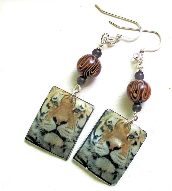 Tiger Earrings Silver Filled Jewelry Tiger Face Earrings Etsy
