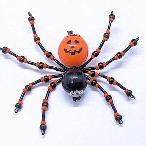 Halloween Beaded Spider Ornament: Jack O'Lantern Body, Not a Toy, Orange and Black Gothic Home Decor