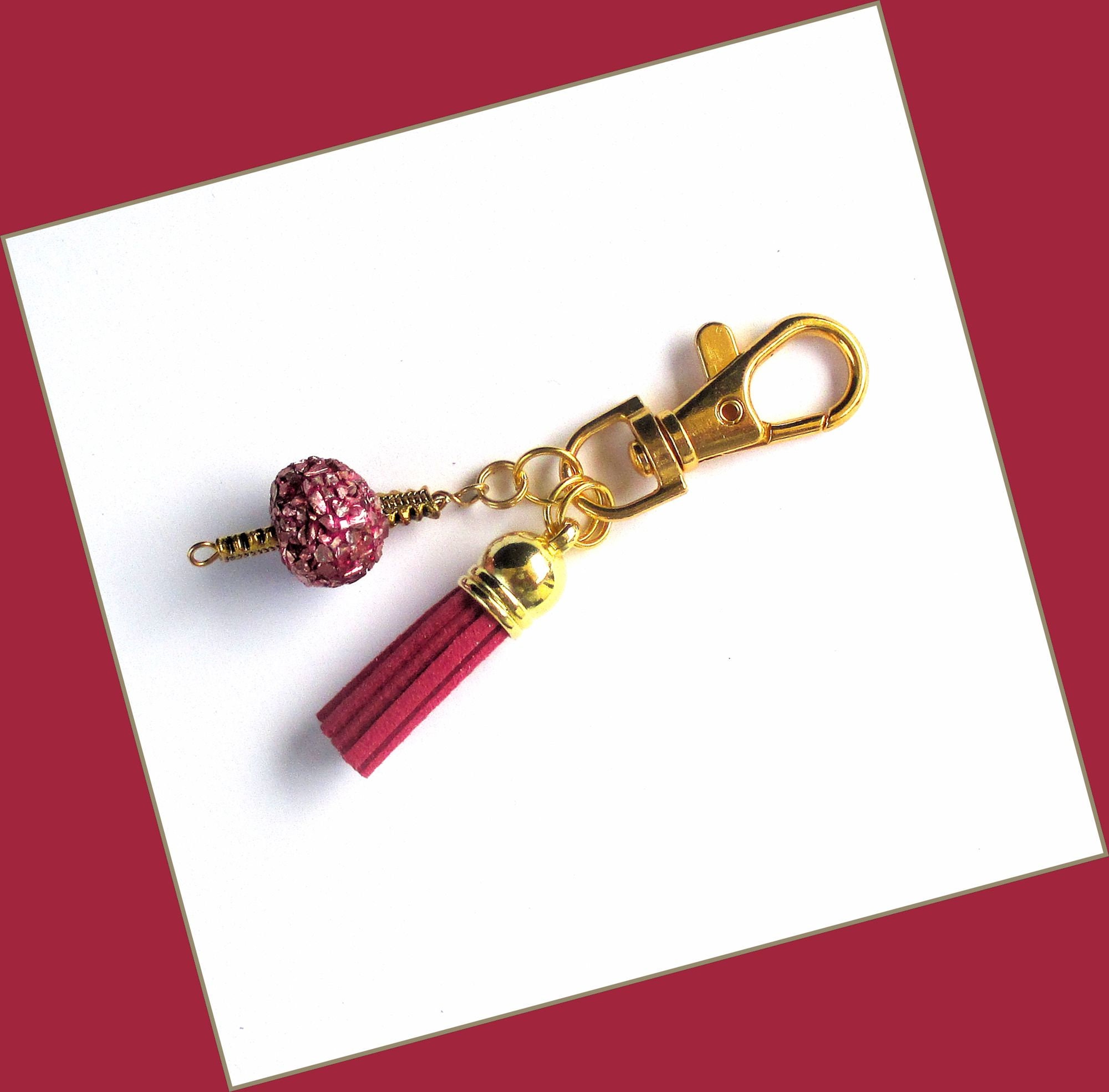 Tassel Zipper Pull Charm, Mulberry Red Gold Purse Charm, Backpack ...