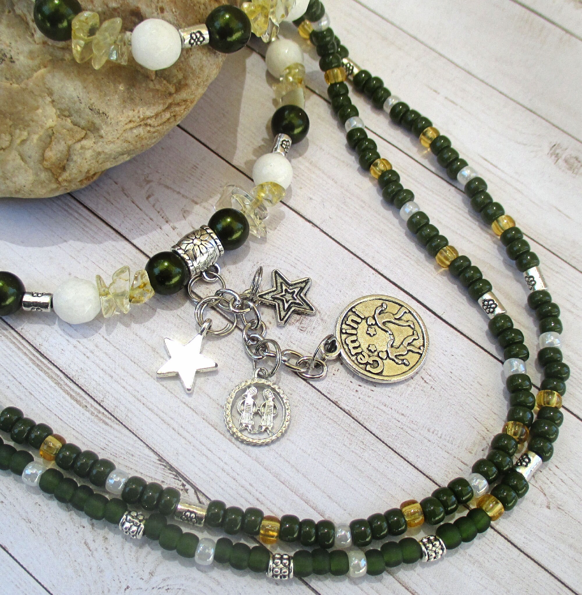 Gemini Stone Necklace Pearl Jewelry 