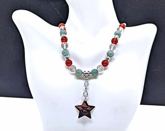 Taurus Bull Pendant Necklace with Burmese Jade Carnelian and Quartz Gemstone Beads, April May Zodiac Astrology Birthday Gift, Length 15-17in