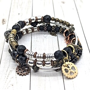 Bronze Coil Bracelet with Chain Detail Bronze, Antique Copper & Gunmetal Triple Spiral Weave  main image 3
