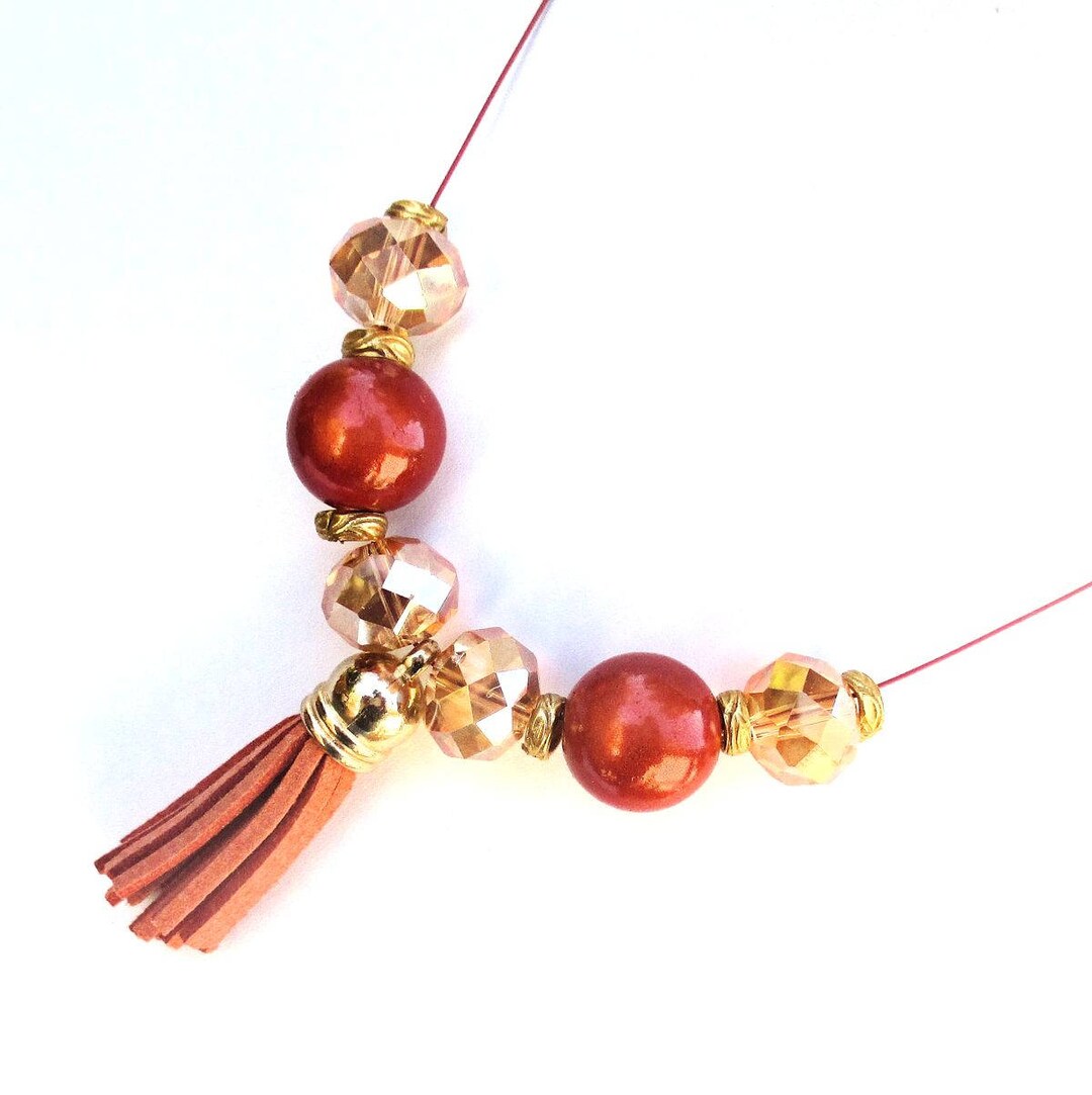 Paprika Orange Necklace, Tassel Jewelry, Short Pendant Necklace, Choker Necklace, Large Bead