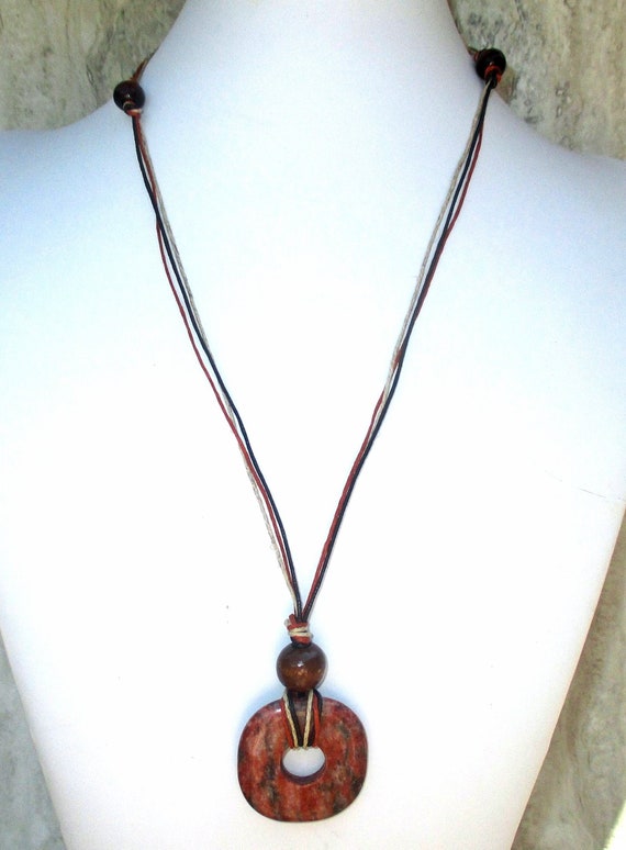23in October Birthstone Unisex Jewelry Aries Virgo Birthstone Earthy Jasper Gemstone Pendant Necklace with Wood Beads and Cotton Cord
