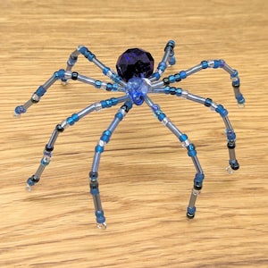 Blue Beaded Spider for Home Decor, Not a Toy, Small Christmas Spider Knickknack, Collectible Window Hanger Wall Ornament, One of a Kind Gift