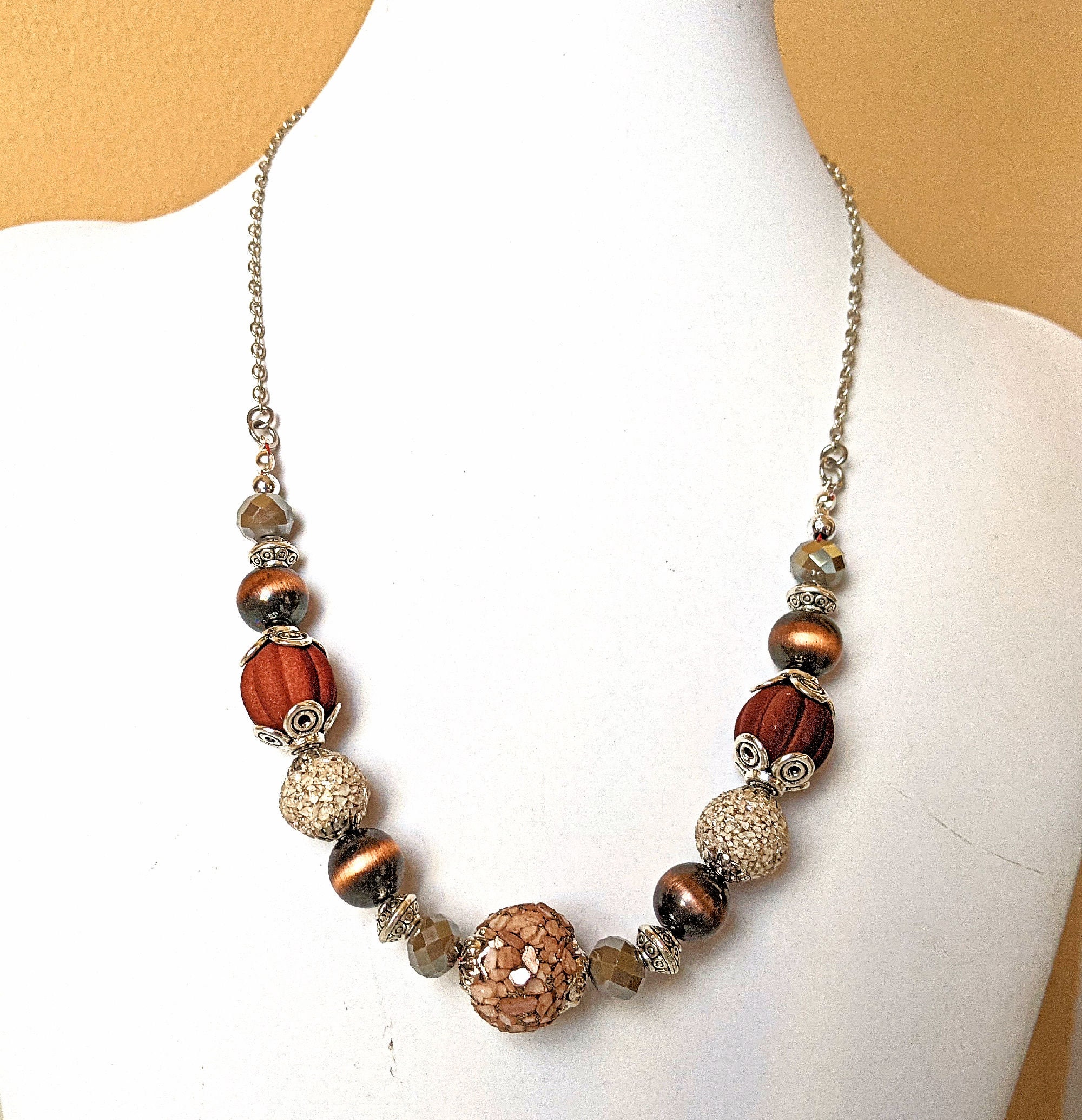 Brown Beaded Necklace Rustic Chic Jewelry Cinnamon Brown Big Etsy UK