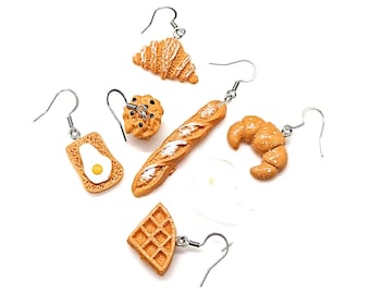 Resin Bread Pastry Waffle Muffin Earrings, Funky Gift for Cook Waitress Baker, Food Charm Novelty Jewelry, Stainless Steel Hooks