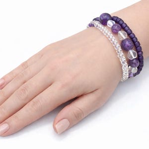 Purple Amethyst Stacked Bracelet, Memory Wire Coil Gemstone Wrap, February March Pisces Birthday Jewelry Gift for Her / One Size Fits Most image 2