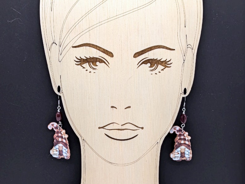 Coffee Bean Gnome Earrings on model