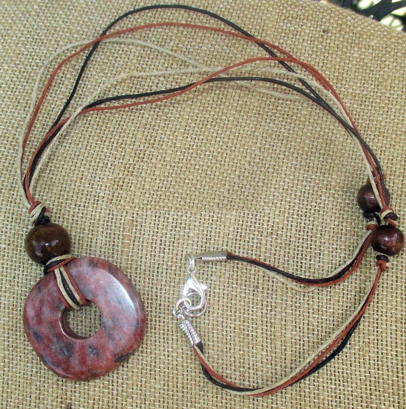 23in October Birthstone Unisex Jewelry Aries Virgo Birthstone Earthy Jasper Gemstone Pendant Necklace with Wood Beads and Cotton Cord