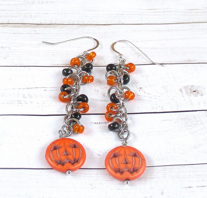 Jack O Lantern Earrings Cute Halloween Jewelry Long Chain | Etsy