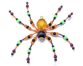 Beaded Spider Halloween Decor, Not a Toy, Spooky Creepy Gothic Home, Orange Black Green Purple Collectible Christmas Spider Ornament Gift