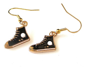 Hightop Shoes Charm Earrings, Tiny Athletic Shoe Earrings, Sporty Athletic Theme Jewelry, Novelty Basketball Shoe Charm Earrings, 1-1/2in