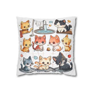 Cute Cat-Themed Pillowcase - Cozy Home Decor, Cat Lover Gift, Soft Spun Polyester Cushion Cover, Birthday, Housewarming, Pet Decor