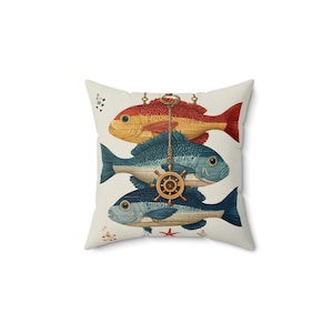 Nautical Fish Decor Pillow: Coastal Beach House Cushion