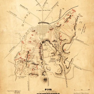 Antieke kaart Slag bij Gettysburg 1863 Burgeroorlog