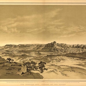 Dibujo del Gran Cañón USGS 1882 Vista de pájaro - Virgen