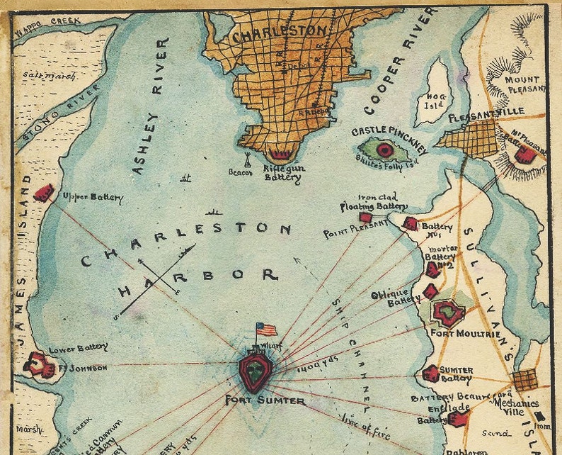 Antique Map Battle of Fort Sumter 1861 Civil War image 2