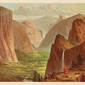 Vista de pájaro del valle de Yosemite 1873