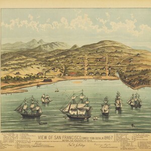 San Francisco CA Birds Eye View Map 1846-7 CUSTOM