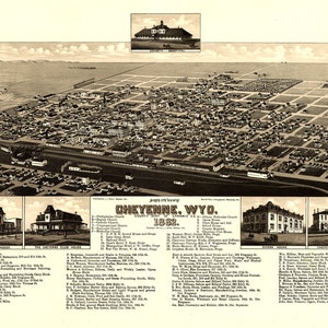 Cheyenne Wyoming Birds Eye Vedi Mappa 1882