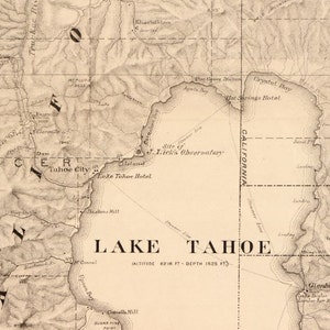 Carte du lac Tahoe 1874 Topographique image 3