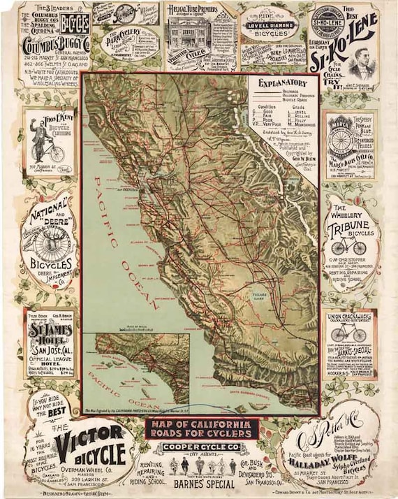California Bicycle Map 1895