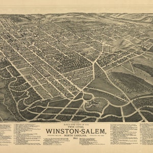 Antique Bird's Eye Ver mapa Winston-Salem Carolina del Norte 1891