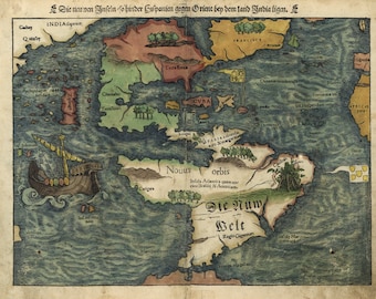 Antique Map of the World Western Hemisphere in German 1550