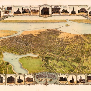 Oakland CA Birds Eye View Karte 1900 (c1899)